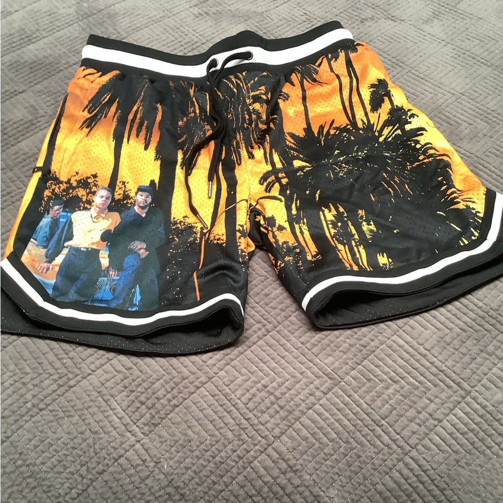 Boys N the Hood mens shorts. PALACE Men's Black & Orange Palm-Print. 451